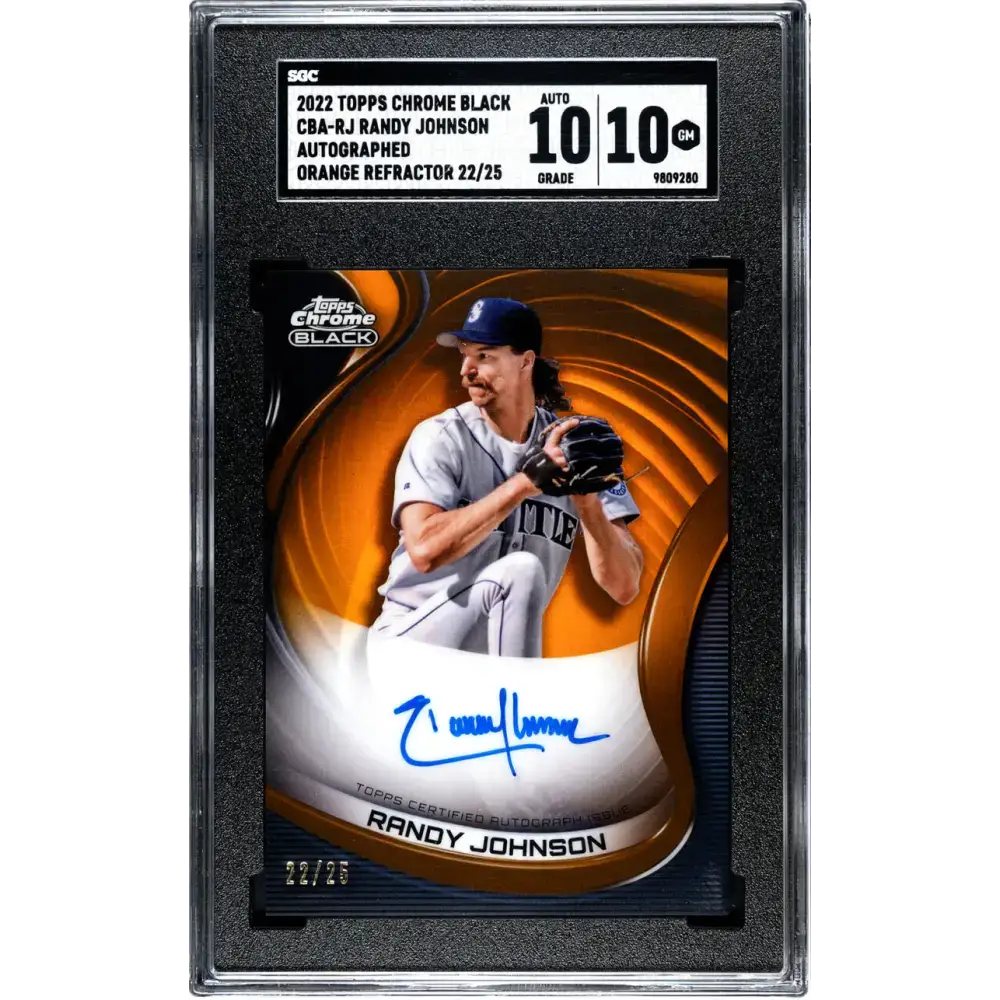 2022 Topps Chrome Black Refractor Orange #CBA-RJ Randy Johnson SGC 10 Gem Auto 22/25 Seattle Mariners Baseball Card