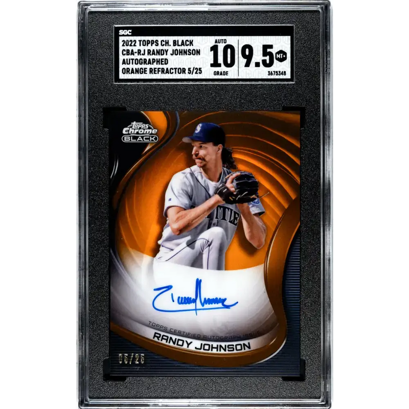 2022 Topps Chrome Black Refractor Orange #CBA-RJ Randy Johnson SGC 9.5 MINT+ Auto 5/25 Seattle Mariners Baseball Card