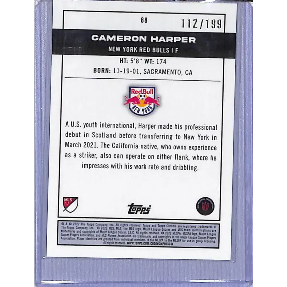 2022 Topps Chrome Blue Mini Diamonds Pitch Prodigies #88 Cameron Harper NM-MT 112/199 New York Red Bulls - Soccer Card