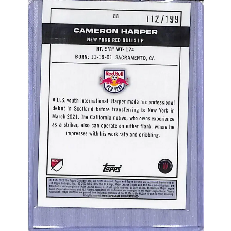 2022 Topps Chrome Blue Mini Diamonds Pitch Prodigies #88 Cameron Harper NM-MT 112/199 New York Red Bulls - Soccer Card