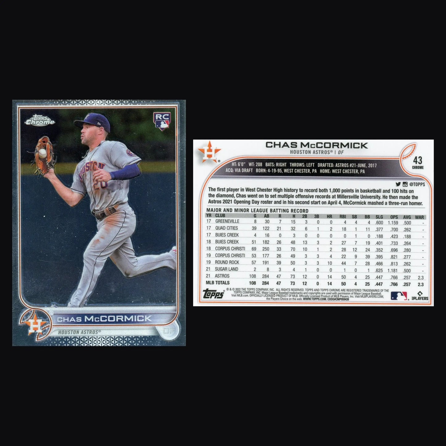 2022 Topps Chrome Chas McCormick #43 RC Houston Astros - Baseball Card Single