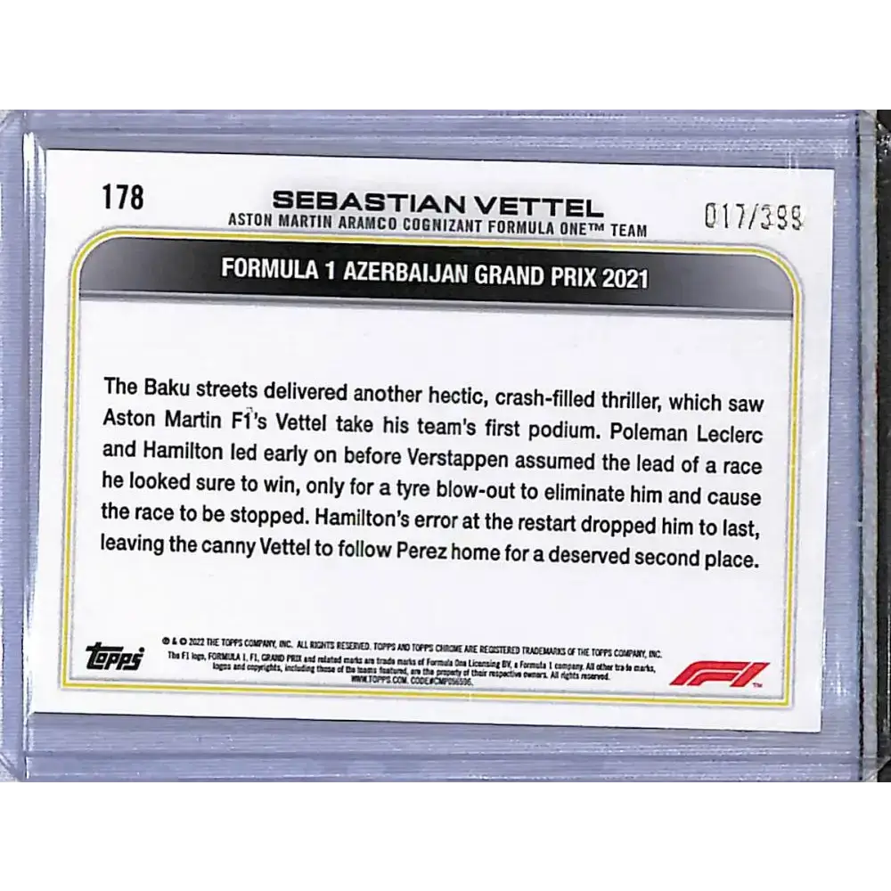 2022 Topps Chrome Formula 1 Purple #178 Sebastian Vettel NM-MT 17/399 - Racing Card Single