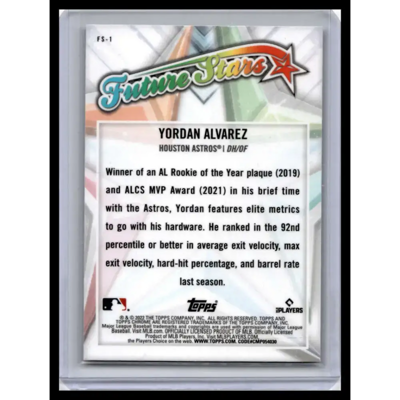 2022 Topps Chrome #FS-1 Yordan Alvarez NM-MT Houston Astros Baseball Card - Baseball Card Single
