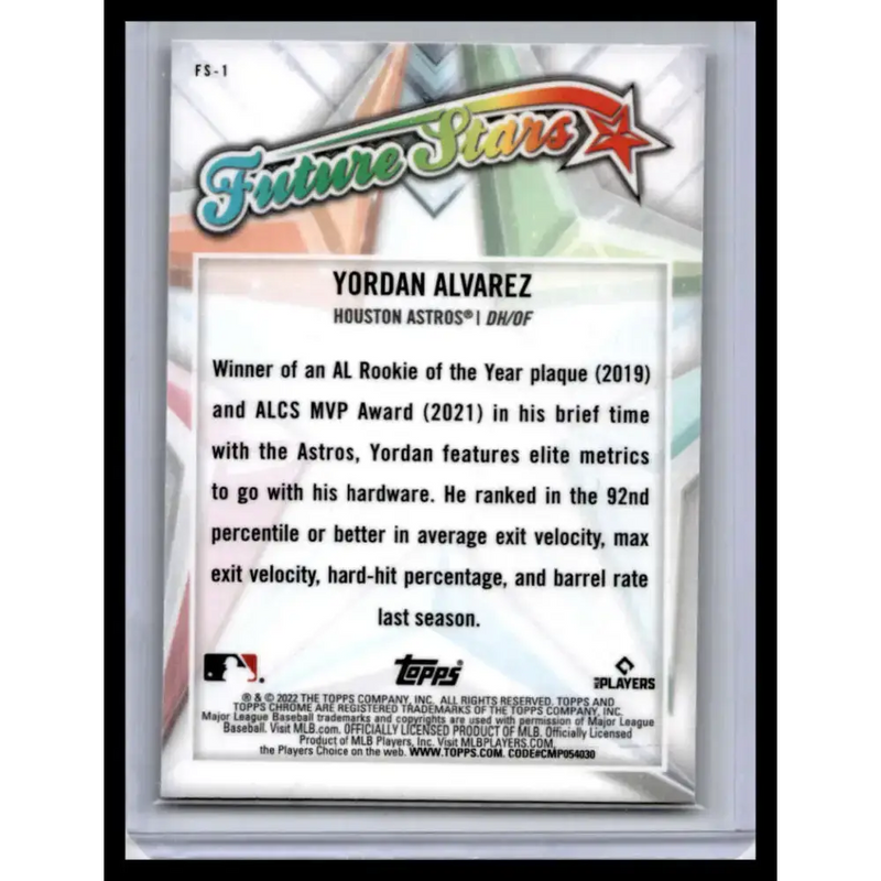 2022 Topps Chrome #FS-1 Yordan Alvarez NM-MT Houston Astros Baseball Card - Baseball Card Single