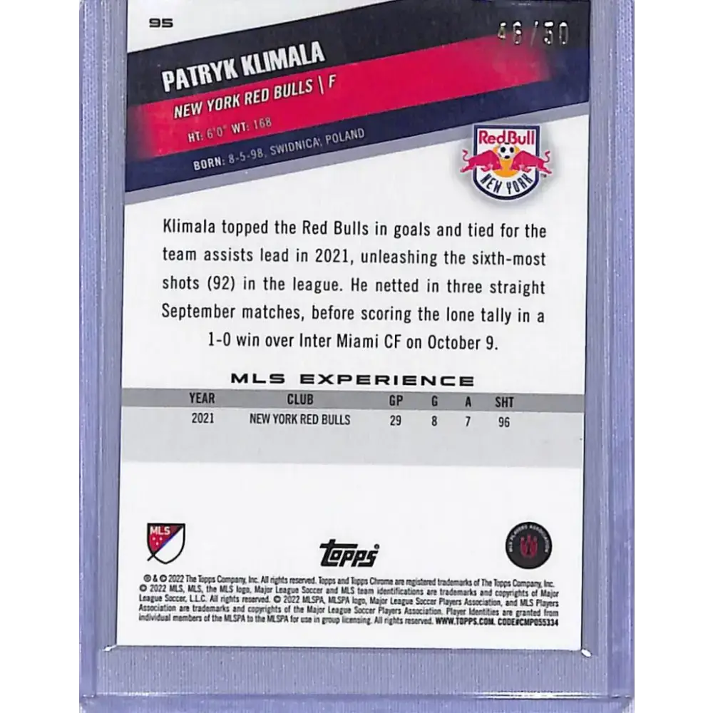 2022 Topps Chrome Gold #95 Patryk Klimala NM-MT 46/50 New York Red Bulls - Soccer Card Single