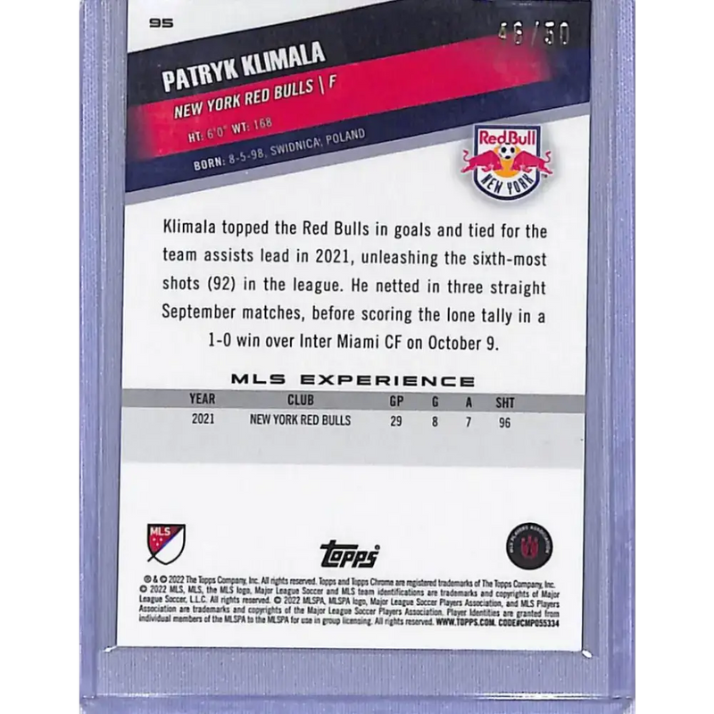 2022 Topps Chrome Gold #95 Patryk Klimala NM-MT 46/50 New York Red Bulls - Soccer Card Single