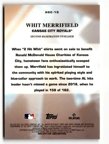 Whit Merrifield baseball card from 2022 Topps Chrome Heart of the City Refractor