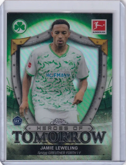 Soccer trading card of Jamie Leweling in SpVgg Greuther Fürth jersey, Topps Chrome Heroes