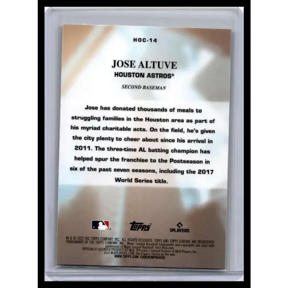 2022 Topps Chrome #HOC-14 Jose Altuve NM-MT Houston Astros Baseball Card - Baseball Card Single