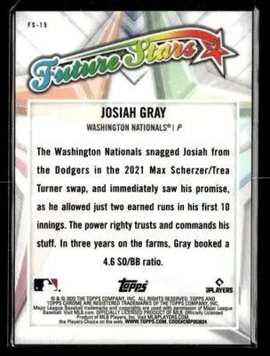 2022 Topps Chrome Logofractor Edition #FS-15 Josiah Gray Future Stars - Baseball Card Single
