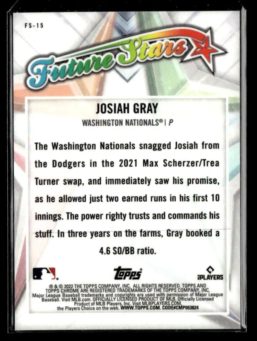 2022 Topps Chrome Logofractor Edition #FS-15 Josiah Gray Future Stars - Baseball Card Single
