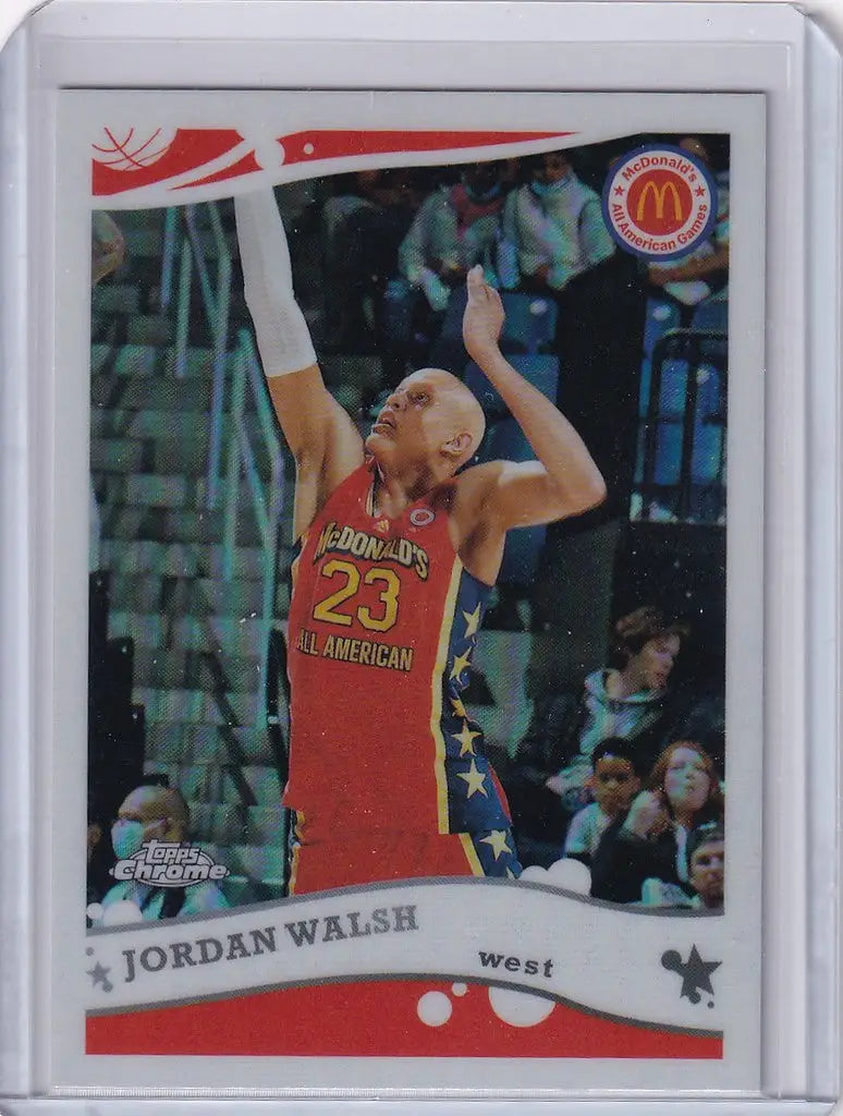 Basketball trading card of Jordan Walsh in red jersey 23 from Topps Chrome series