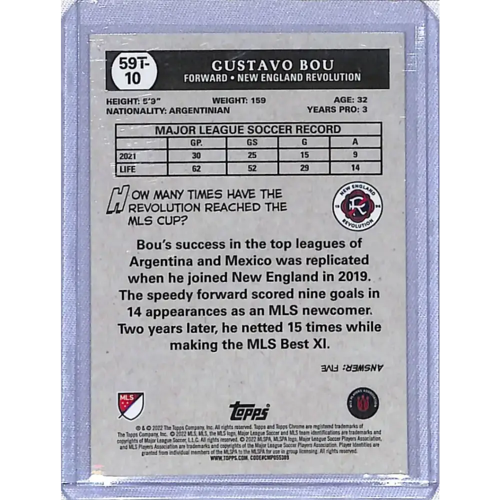 2022 Topps Chrome MLS Soccer #59T-10 Gustavo Bou NM-MT New England Revolution - Soccer Card Single