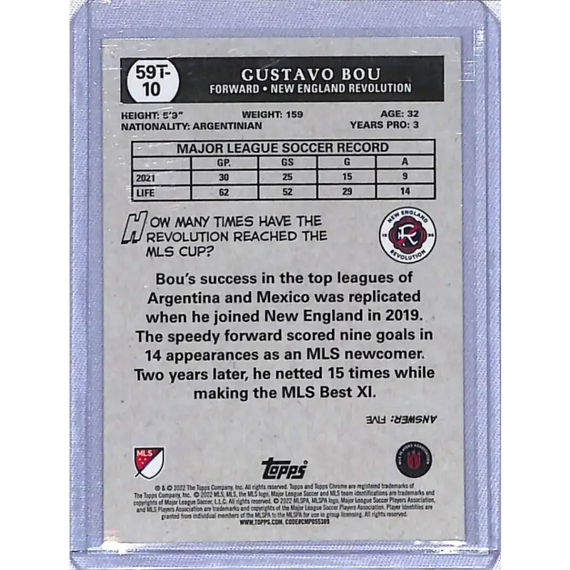 2022 Topps Chrome MLS Soccer #59T-10 Gustavo Bou NM-MT New England Revolution - Soccer Card Single
