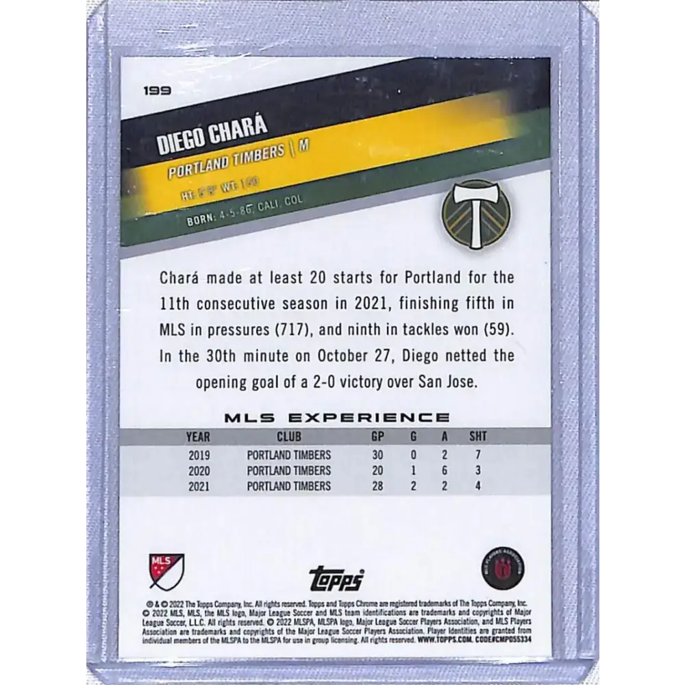 2022 Topps Chrome MLS Soccer Pink #199 Diega Chara NM-MT Portland Timbers - Soccer Card Single