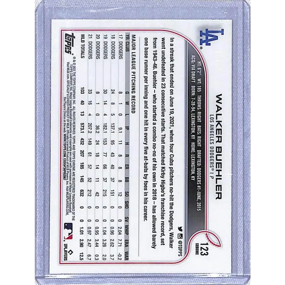 2022 Topps Chrome Pink #123 Walker Buehler NM-MT Los Angeles Dodgers - Baseball Card Single