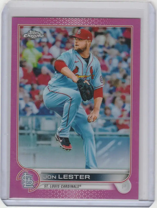 Baseball card of Jon Lester in light blue uniform for 2022 Topps Chrome Pink #187