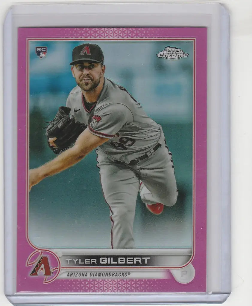 Baseball card of Tyler Gilbert pitching for the Arizona Diamondbacks from Topps Chrome Pink