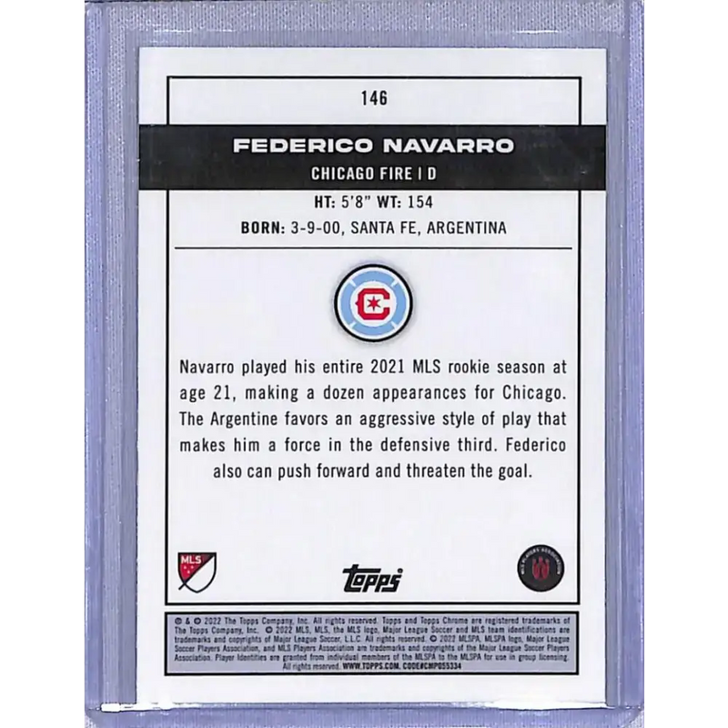 2022 Topps Chrome Pitch Prodigies #146 Federico Navarro NM-MT Chicago Fire - Soccer Card Single