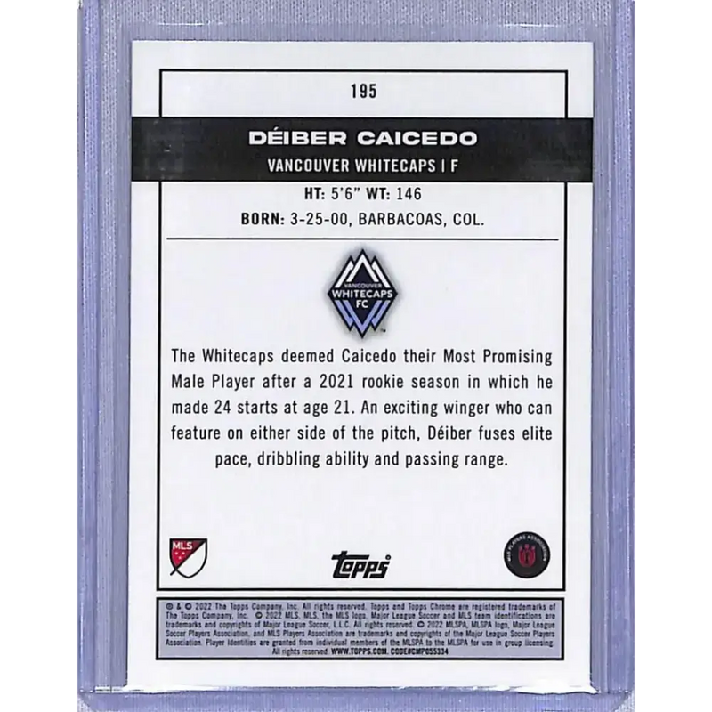 2022 Topps Chrome Pitch Prodigies #195 Deiber Caicedo NM-MT Vancouver Whitecaps - Soccer Card Single