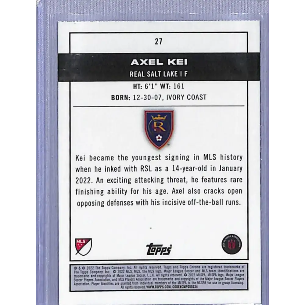 2022 Topps Chrome Pitch Prodigies #27 Axel Kei NM-MT Real Salt Lake - Soccer Card Single