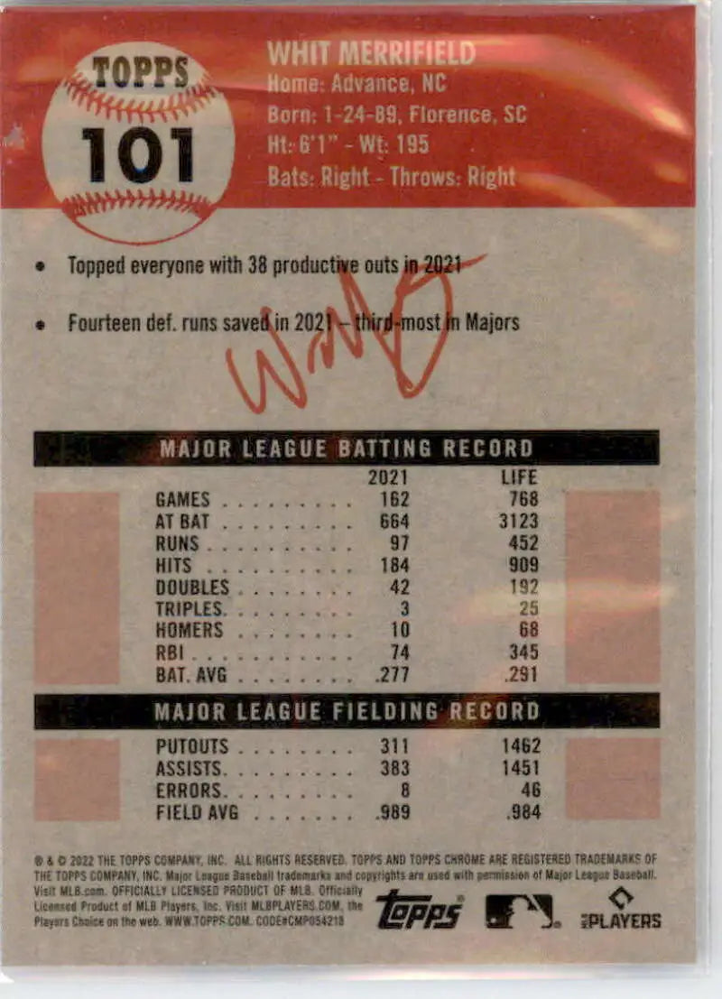 2022 Topps Chrome Platinum Anniversary #101 Whit Merrifield EX Excellent Kansas City Royals Baseball Card - Baseball