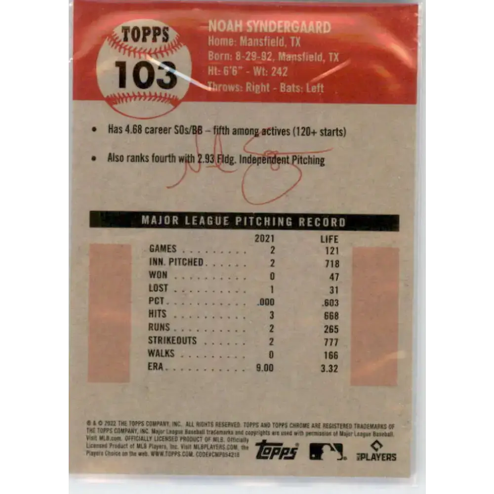 2022 Topps Chrome Platinum Anniversary #103 Noah Syndergaard NM-MT Los Angeles Angels Baseball Card - Baseball Card