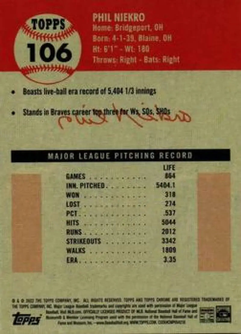 2022 Topps Chrome Platinum Anniversary #106 Phil Niekro EX Excellent Atlanta Braves Baseball Card - Baseball Card Single
