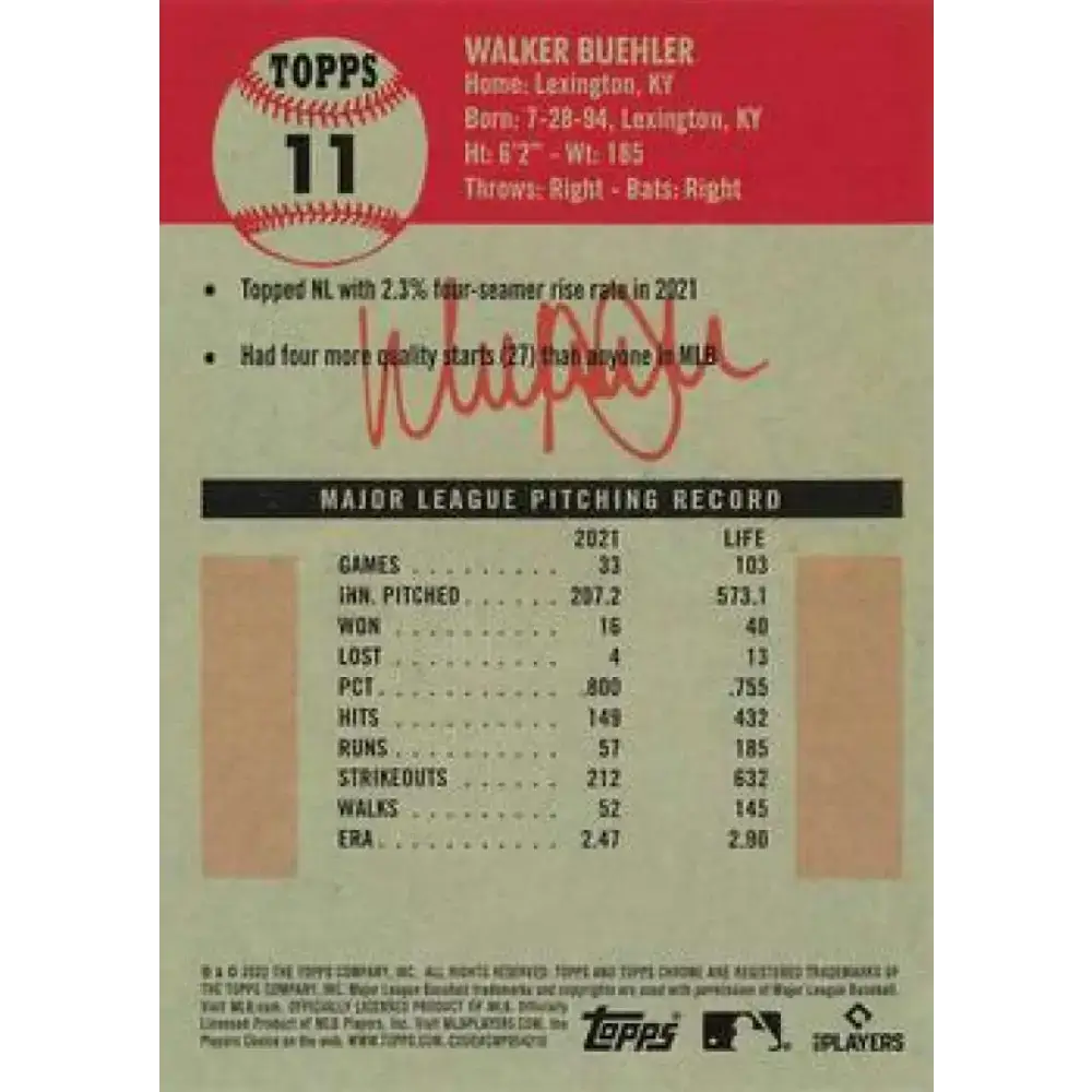 2022 Topps Chrome Platinum Anniversary #11 Walker Buehler NM-MT Los Angeles Dodgers Baseball Card - Baseball Card Single