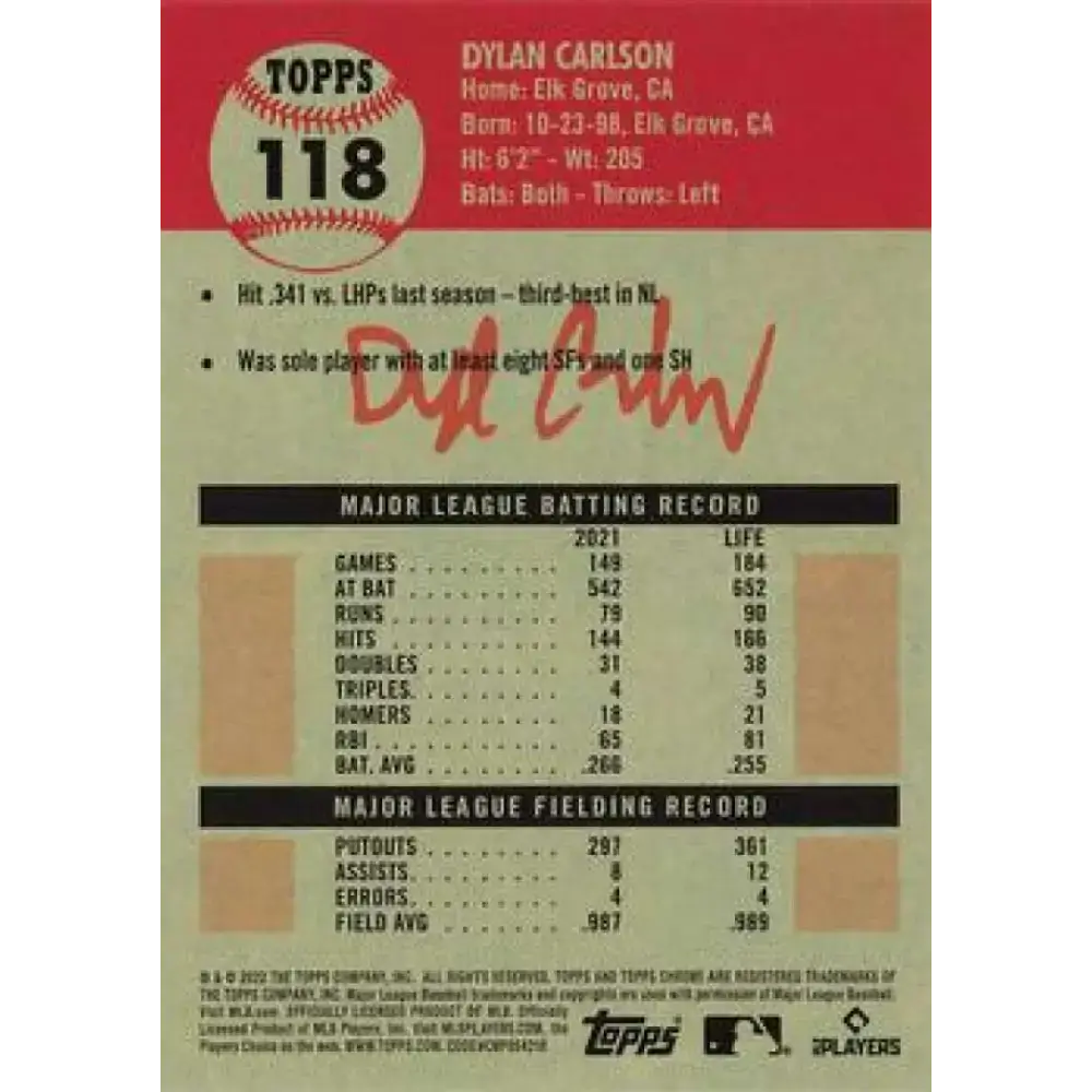 2022 Topps Chrome Platinum Anniversary #118 Dylan Carlson NM-MT St. Louis Cardinals Baseball Card - Baseball Card Single