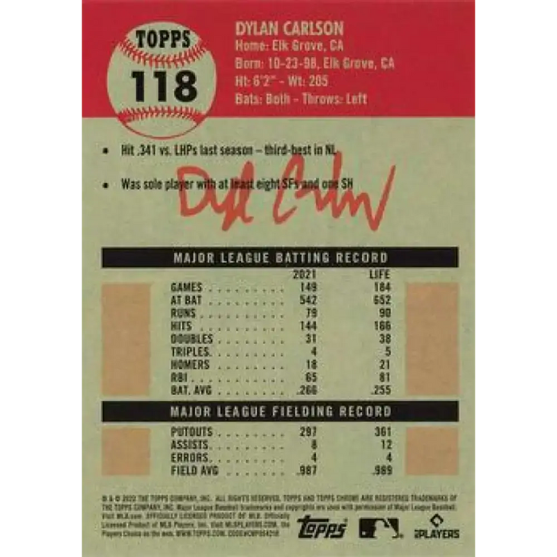 2022 Topps Chrome Platinum Anniversary #118 Dylan Carlson NM-MT St. Louis Cardinals Baseball Card - Baseball Card Single