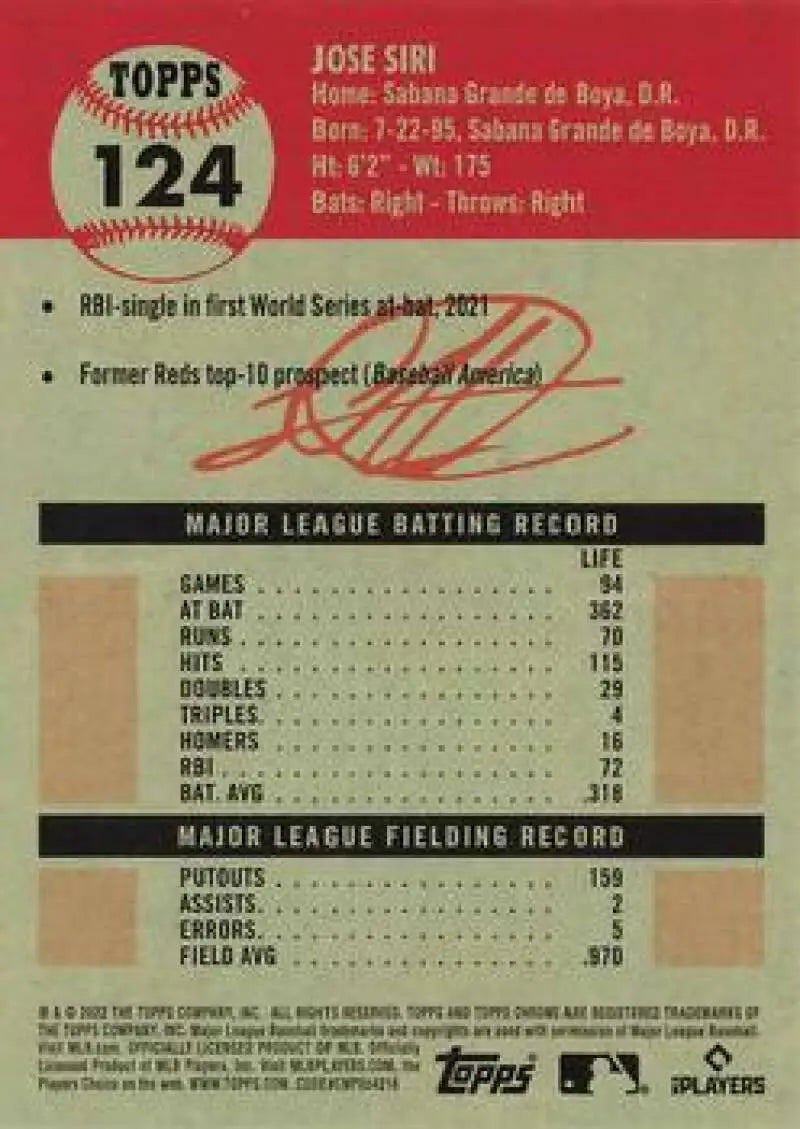 2022 Topps Chrome Platinum Anniversary #124 Jose Siri EX Excellent RC Rookie Houston Astros Baseball Card - Baseball