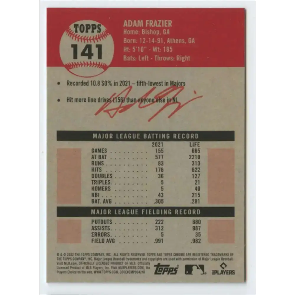 2022 Topps Chrome Platinum Anniversary #141 Adam Frazier NM-MT Seattle Mariners Baseball Card - Baseball Card Single