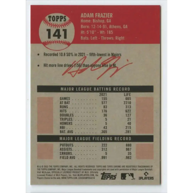 2022 Topps Chrome Platinum Anniversary #141 Adam Frazier NM-MT Seattle Mariners Baseball Card - Baseball Card Single