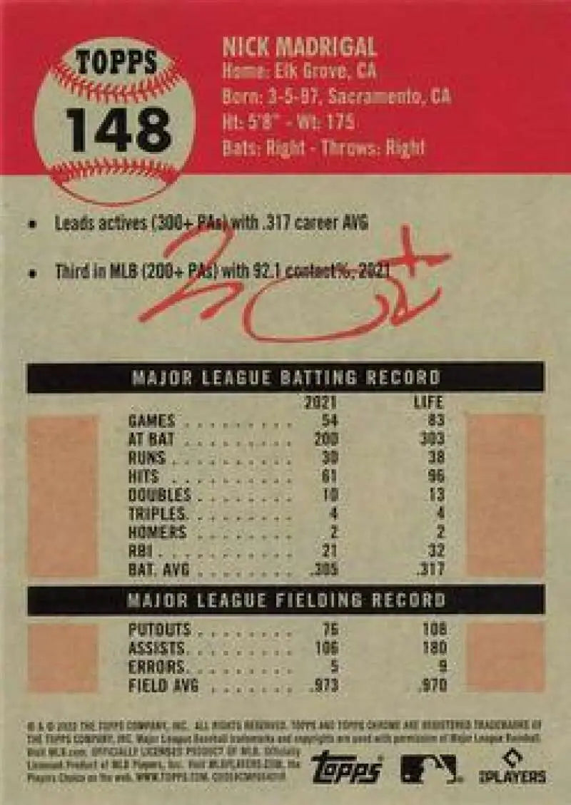 2022 Topps Chrome Platinum Anniversary #148 Nick Madrigal EX Excellent Chicago Cubs Baseball Card - Baseball Card Single