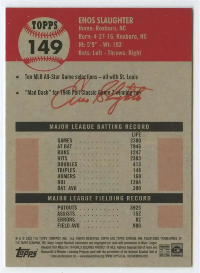 2022 Topps Chrome Platinum Anniversary #149 Enos Slaughter EX Excellent St. Louis Cardinals Baseball Card - Baseball