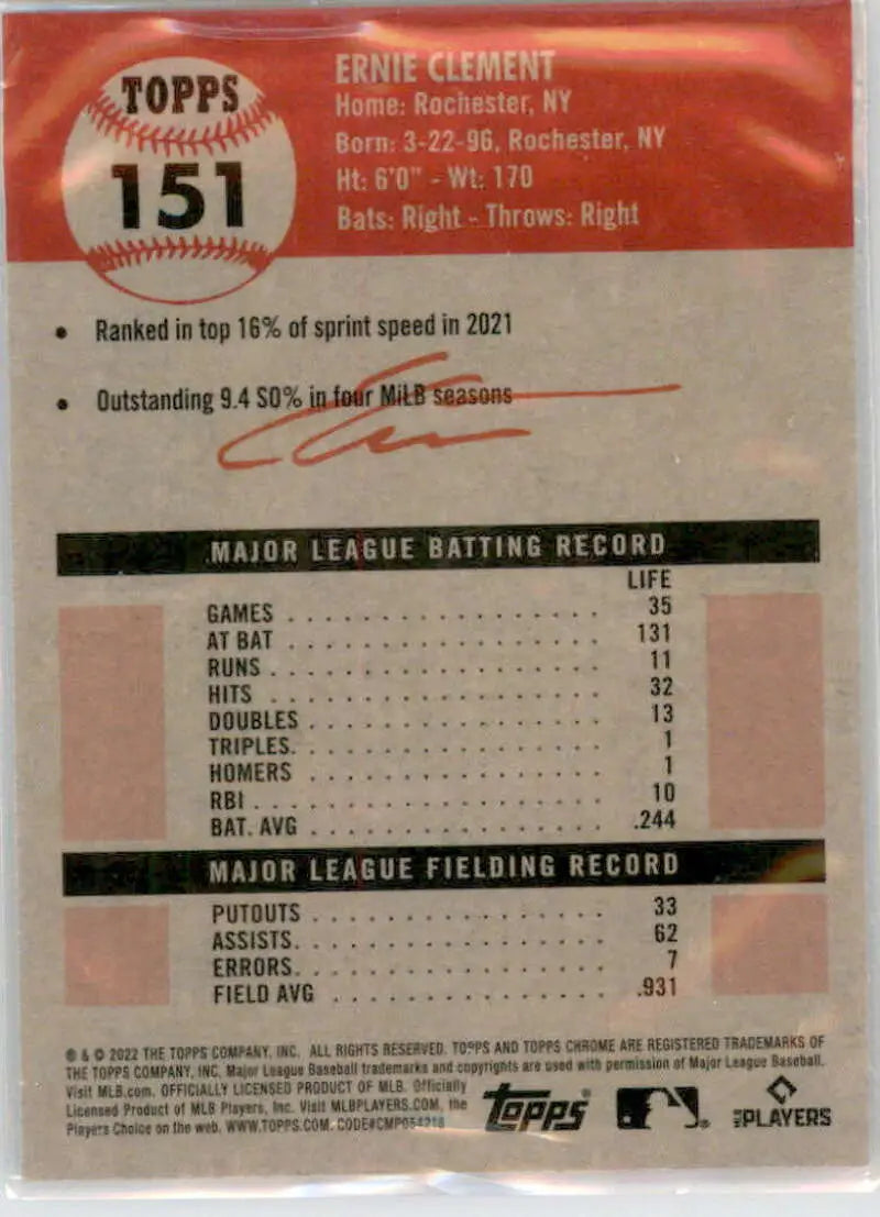 2022 Topps Chrome Platinum Anniversary #151 Ernie Clement EX Excellent RC Rookie Cleveland Guardians Baseball Card