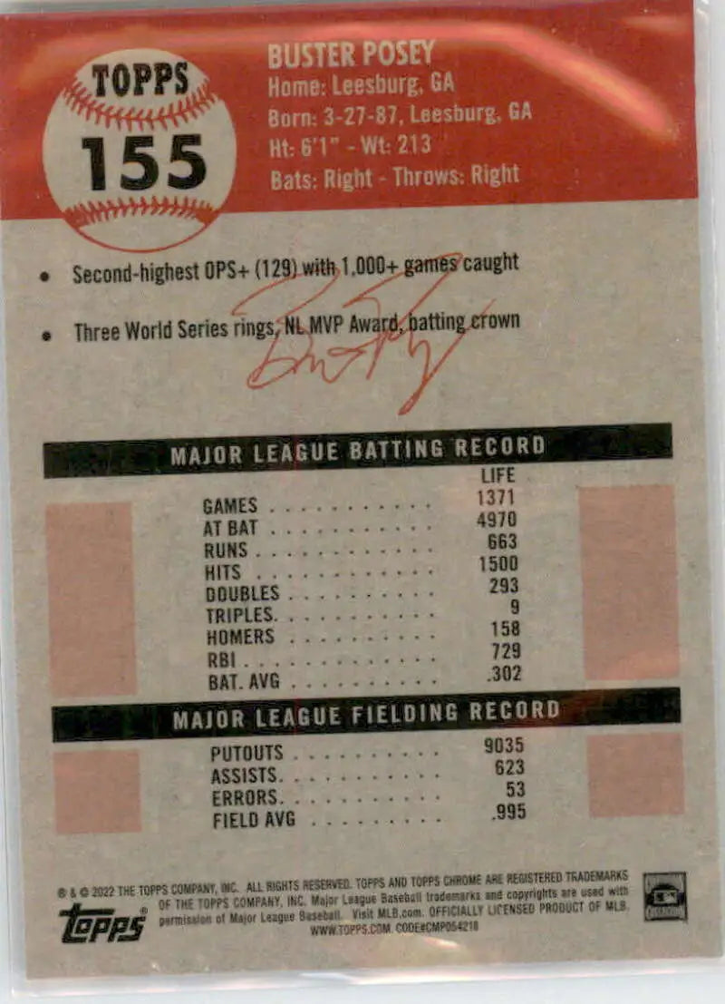 2022 Topps Chrome Platinum Anniversary #155 Buster Posey EX Excellent San Francisco Giants Baseball Card - Baseball