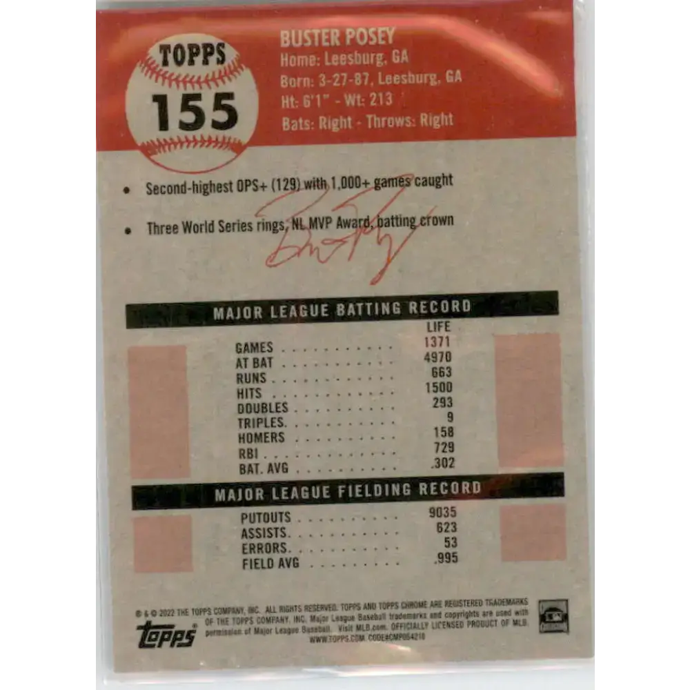 2022 Topps Chrome Platinum Anniversary #155 Buster Posey NM-MT San Francisco Giants Baseball Card - Baseball Card Single