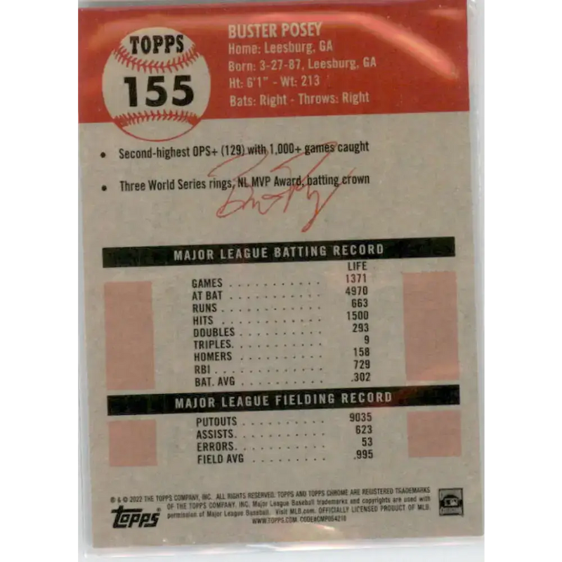 2022 Topps Chrome Platinum Anniversary #155 Buster Posey NM-MT San Francisco Giants Baseball Card - Baseball Card Single