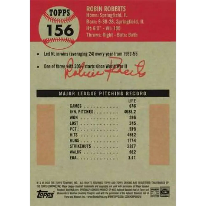 2022 Topps Chrome Platinum Anniversary #156 Robin Roberts NM-MT Philadelphia Phillies Baseball Card - Baseball Card