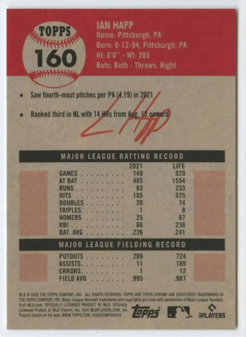 2022 Topps Chrome Platinum Anniversary #160 Ian Happ EX Excellent Chicago Cubs Baseball Card - Baseball Card Single