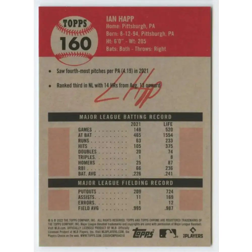 2022 Topps Chrome Platinum Anniversary #160 Ian Happ NM-MT Chicago Cubs Baseball Card - Baseball Card Single