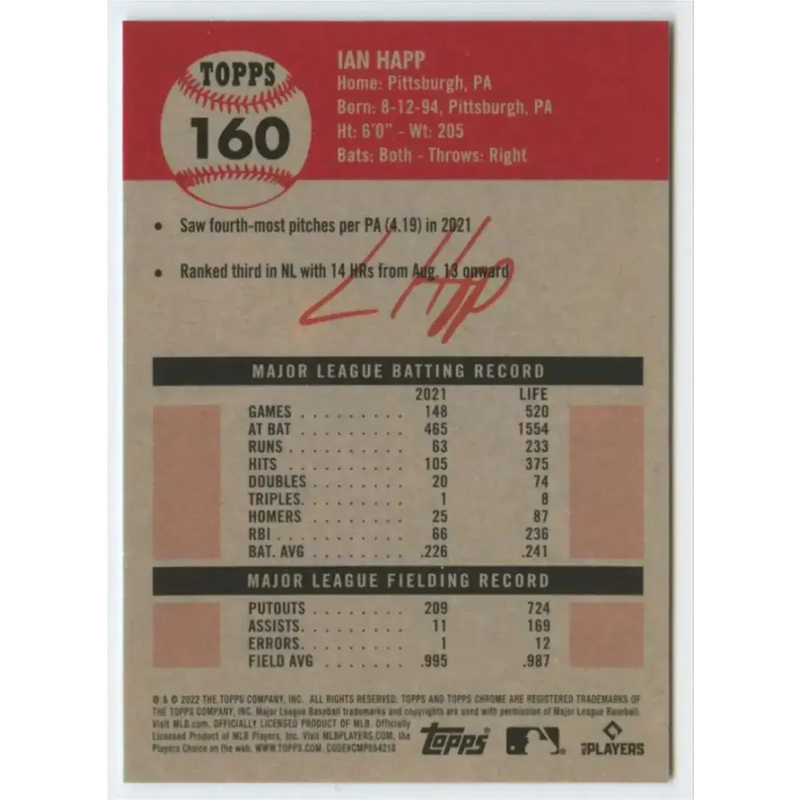 2022 Topps Chrome Platinum Anniversary #160 Ian Happ NM-MT Chicago Cubs Baseball Card - Baseball Card Single