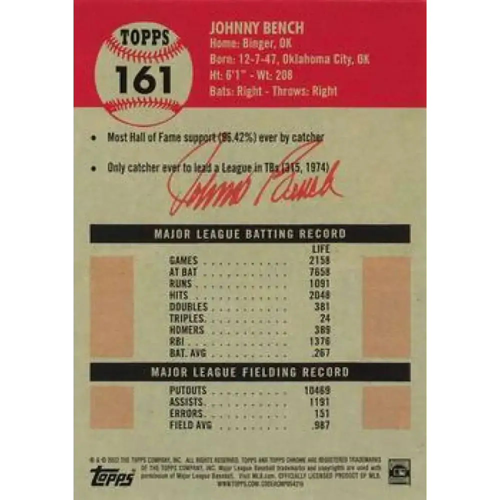 2022 Topps Chrome Platinum Anniversary #161 Johnny Bench NM-MT Cincinnati Reds Baseball Card - Baseball Card Single