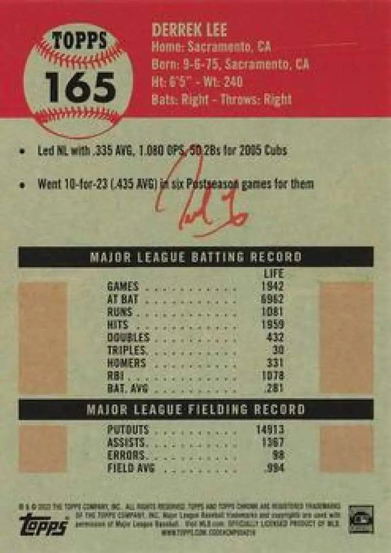 2022 Topps Chrome Platinum Anniversary #165 Derrek Lee EX Excellent Chicago Cubs Baseball Card - Baseball Card Single