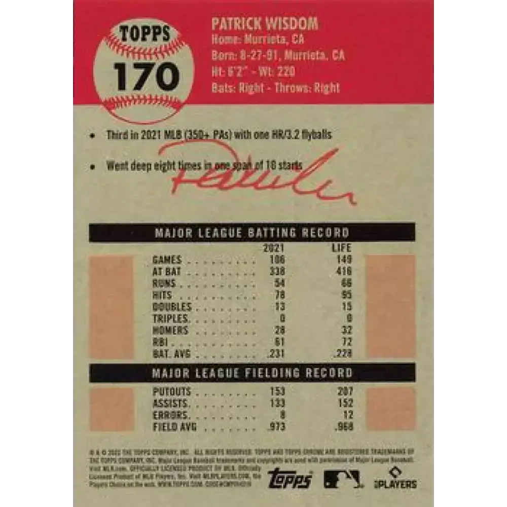 2022 Topps Chrome Platinum Anniversary #170 Patrick Wisdom NM-MT Chicago Cubs Baseball Card - Baseball Card Single