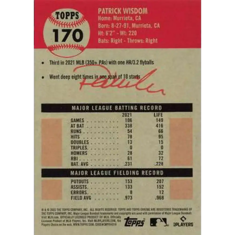 2022 Topps Chrome Platinum Anniversary #170 Patrick Wisdom NM-MT Chicago Cubs Baseball Card - Baseball Card Single
