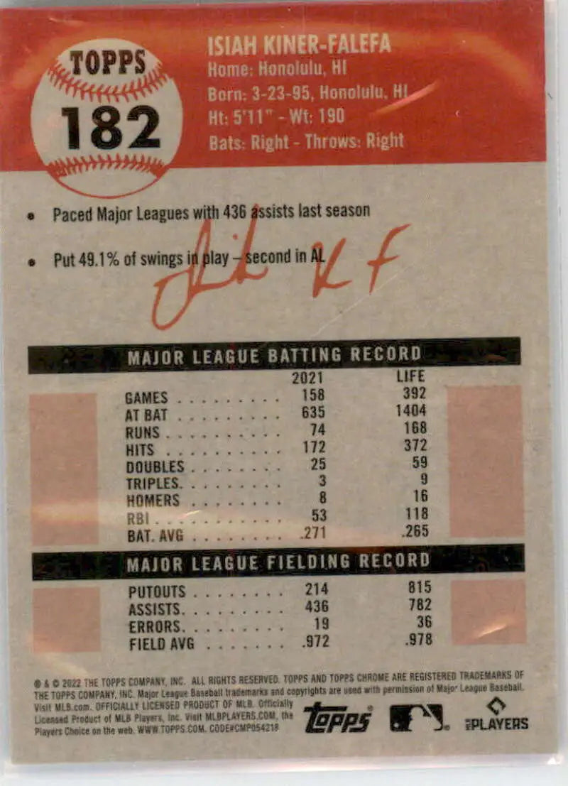 2022 Topps Chrome Platinum Anniversary #182 Isiah Kiner-Falefa EX Excellent New York Yankees Baseball Card - Baseball