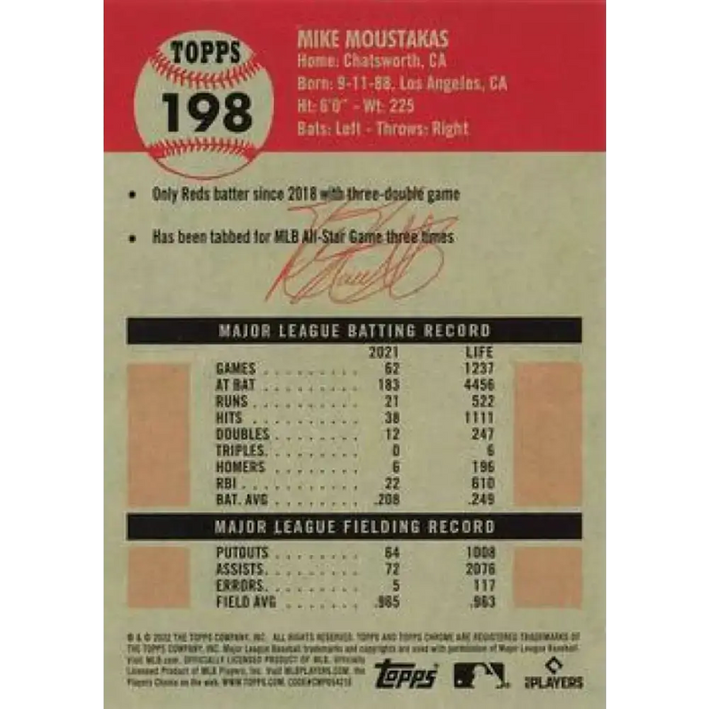 2022 Topps Chrome Platinum Anniversary #198 Mike Moustakas NM-MT Cincinnati Reds Baseball Card - Baseball Card Single